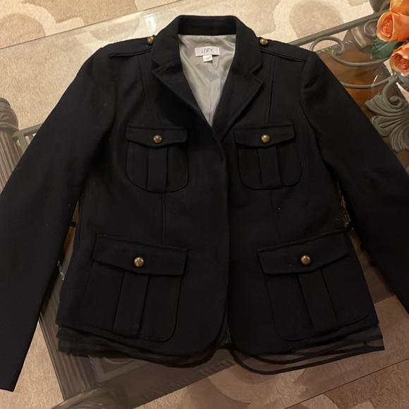 LOFT Navy Blue Mesh Trim Jacket Blazer Wool Blend - Picture 16 of 16